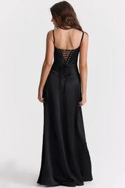 Satijnen Corset Maxi Jurk met Lace-Up Rug