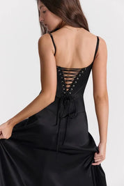 Satijnen Corset Maxi Jurk met Lace-Up Rug