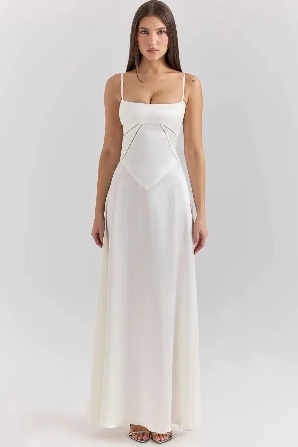 Satijnen Corset Maxi Jurk met Lace-Up Rug