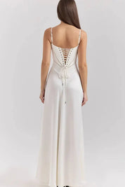 Satijnen Corset Maxi Jurk met Lace-Up Rug