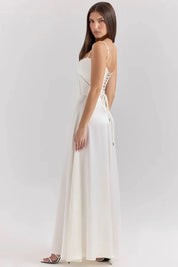 Satijnen Corset Maxi Jurk met Lace-Up Rug