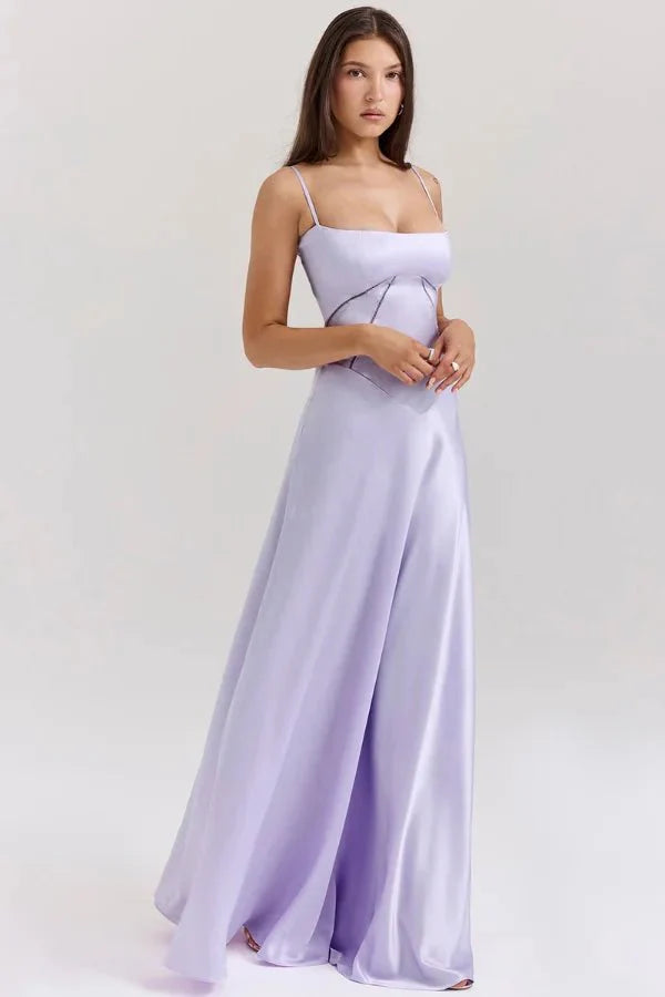 Satijnen Corset Maxi Jurk met Lace-Up Rug