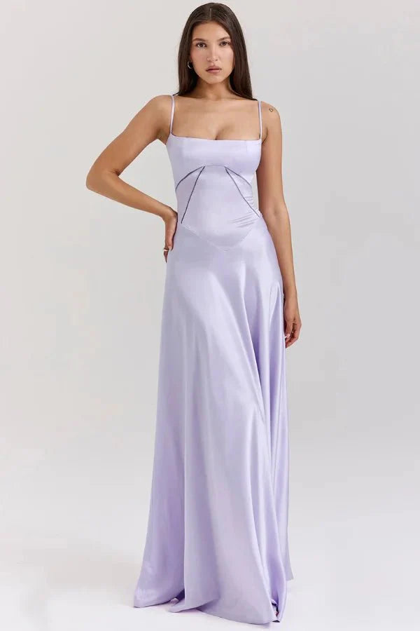 Satijnen Corset Maxi Jurk met Lace-Up Rug