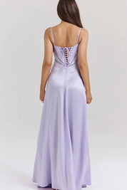 Satijnen Corset Maxi Jurk met Lace-Up Rug