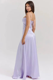 Satijnen Corset Maxi Jurk met Lace-Up Rug