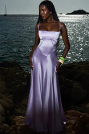 Satijnen Corset Maxi Jurk met Lace-Up Rug