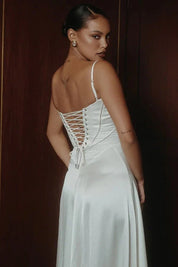 Satijnen Corset Maxi Jurk met Lace-Up Rug