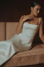 Satijnen Corset Maxi Jurk met Lace-Up Rug
