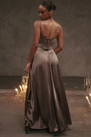 Satijnen Corset Maxi Jurk met Lace-Up Rug