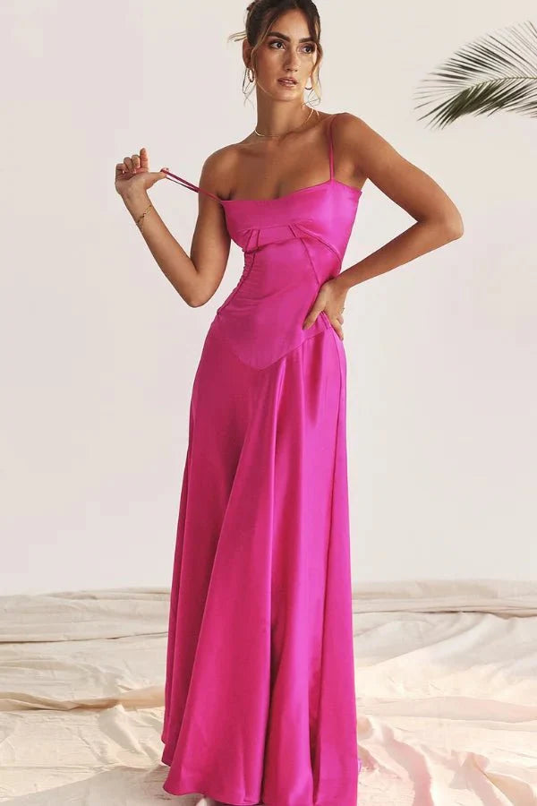 Satijnen Corset Maxi Jurk met Lace-Up Rug