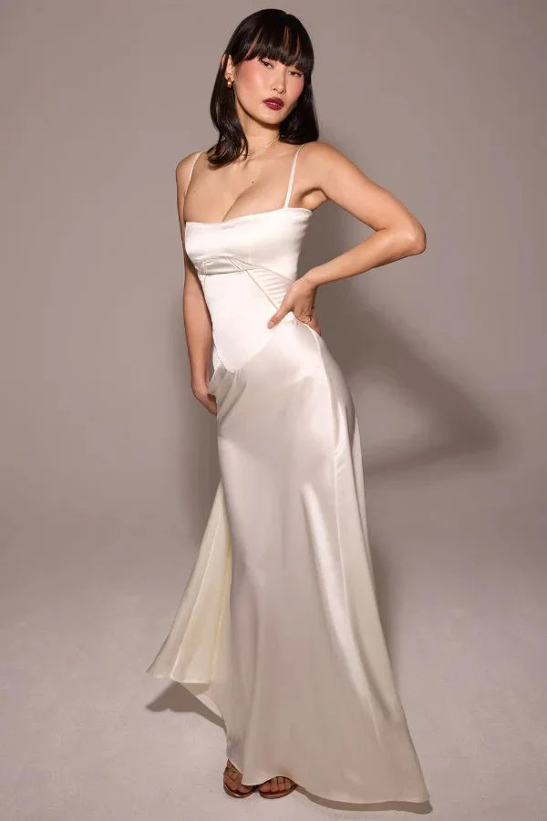Satijnen Corset Maxi Jurk met Lace-Up Rug