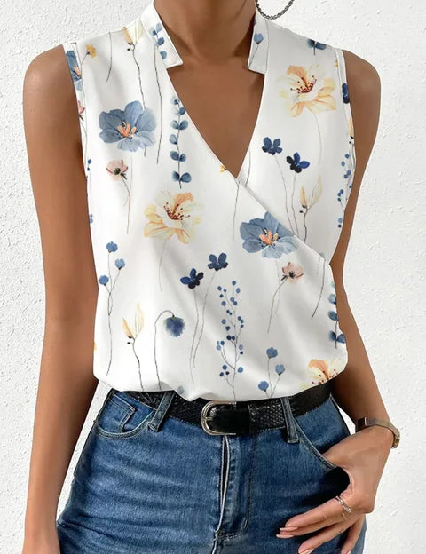 Ladies summer top with sleeves and V-neck loose fit
