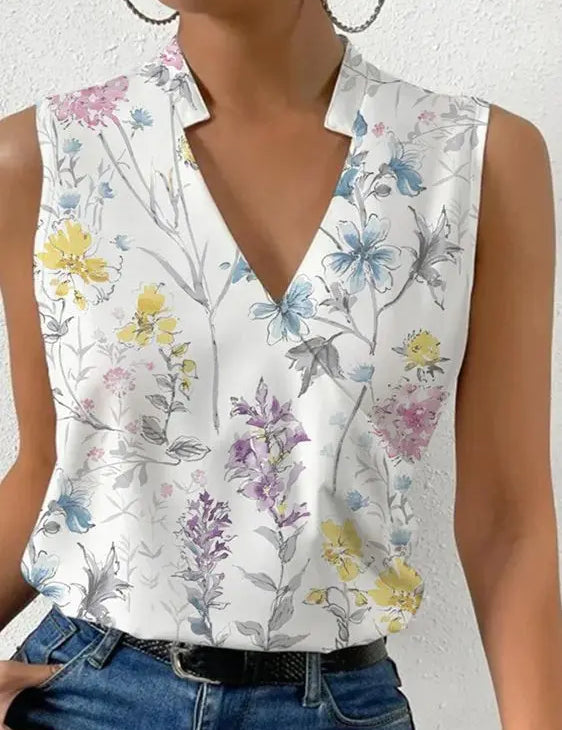 Ladies summer top with sleeves and V-neck loose fit