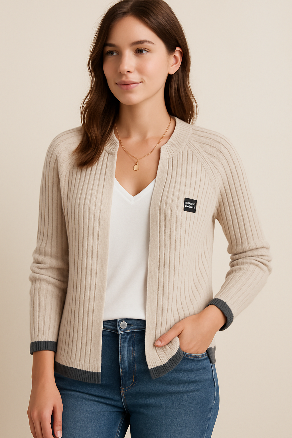 Gebreid vest met opstaande kraag en ribbelstructuur