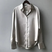 Dames satijn blouse met lange mouwen en klassieke kraag