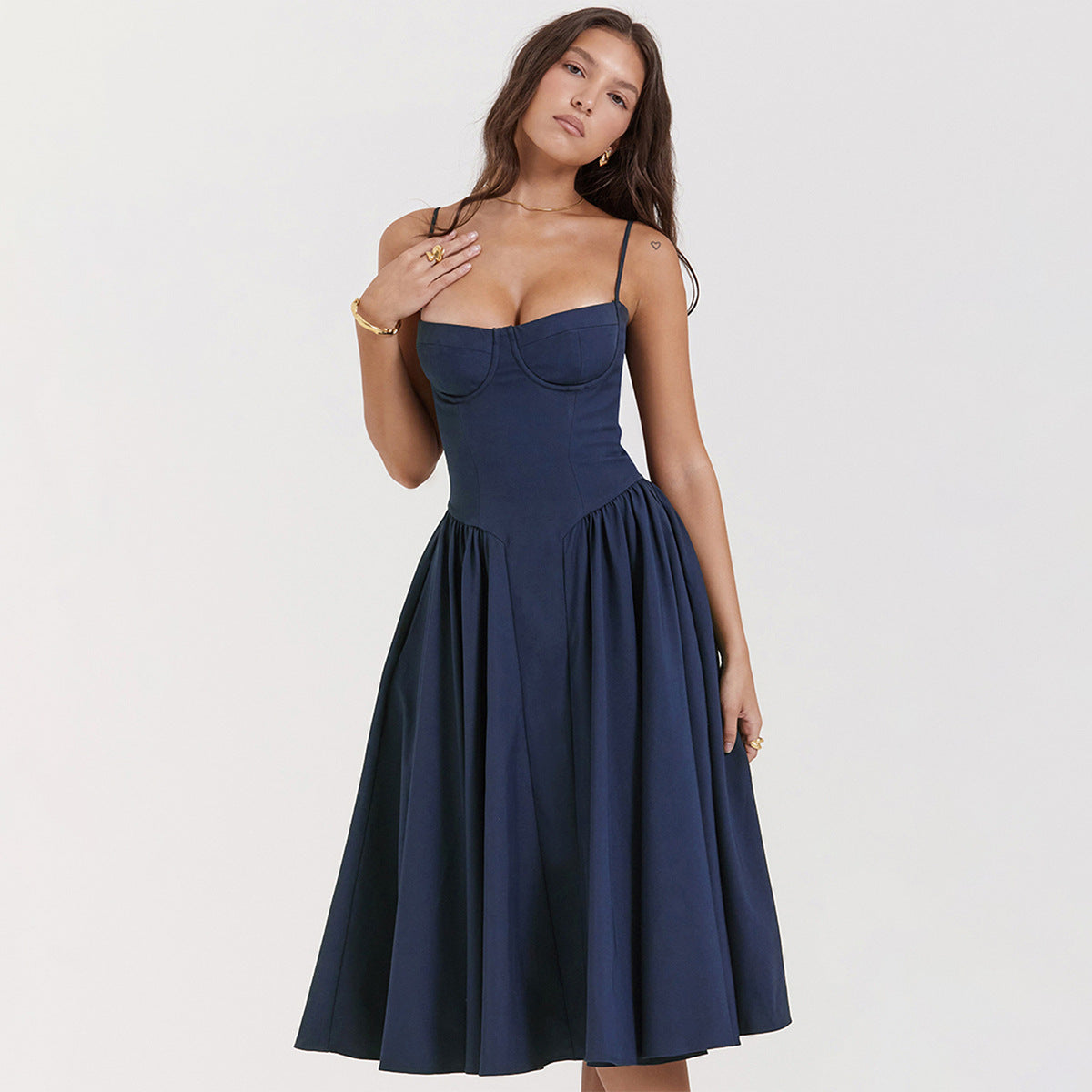 Dames zomerjurk met corset en verstelbare bandjes midi