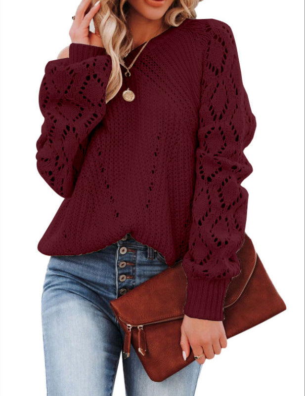 Dames Sweater Met Open Schouder | Gebreide Trui |  Gaatjesdetail op Mouw | Winter Pullover