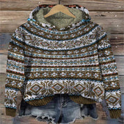 Dames Gebreide Hoodie met Meerkleurig Patroon | Trui met Capuchon en Loose Fit