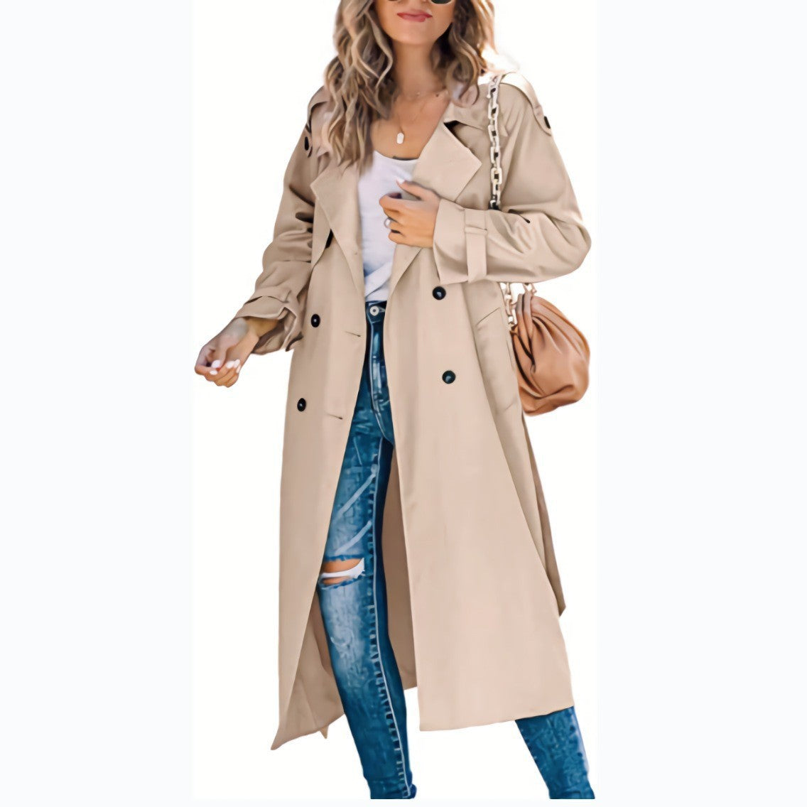 Lange dames trenchcoat met reverskraag