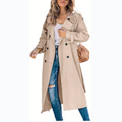 Lange dames trenchcoat met reverskraag