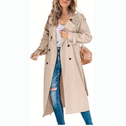 Lange dames trenchcoat met reverskraag