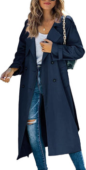 Lange dames trenchcoat met reverskraag