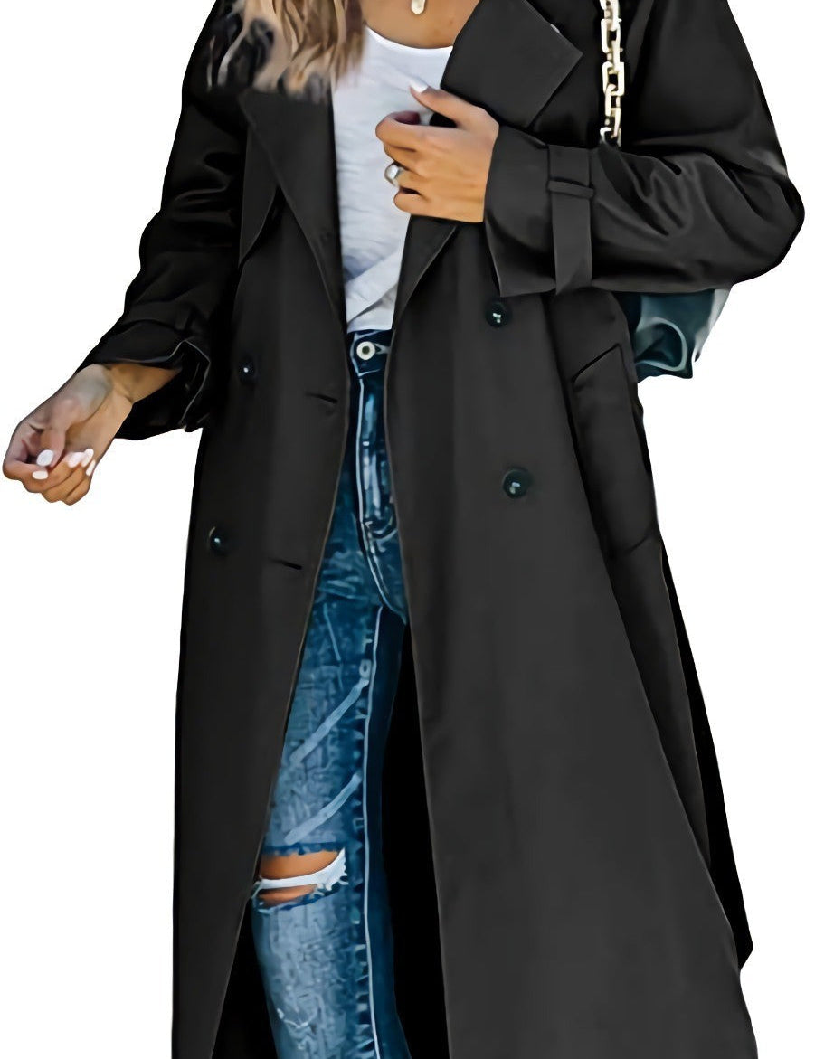 Lange dames trenchcoat met reverskraag