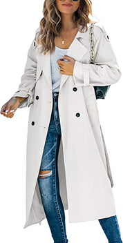 Lange dames trenchcoat met reverskraag
