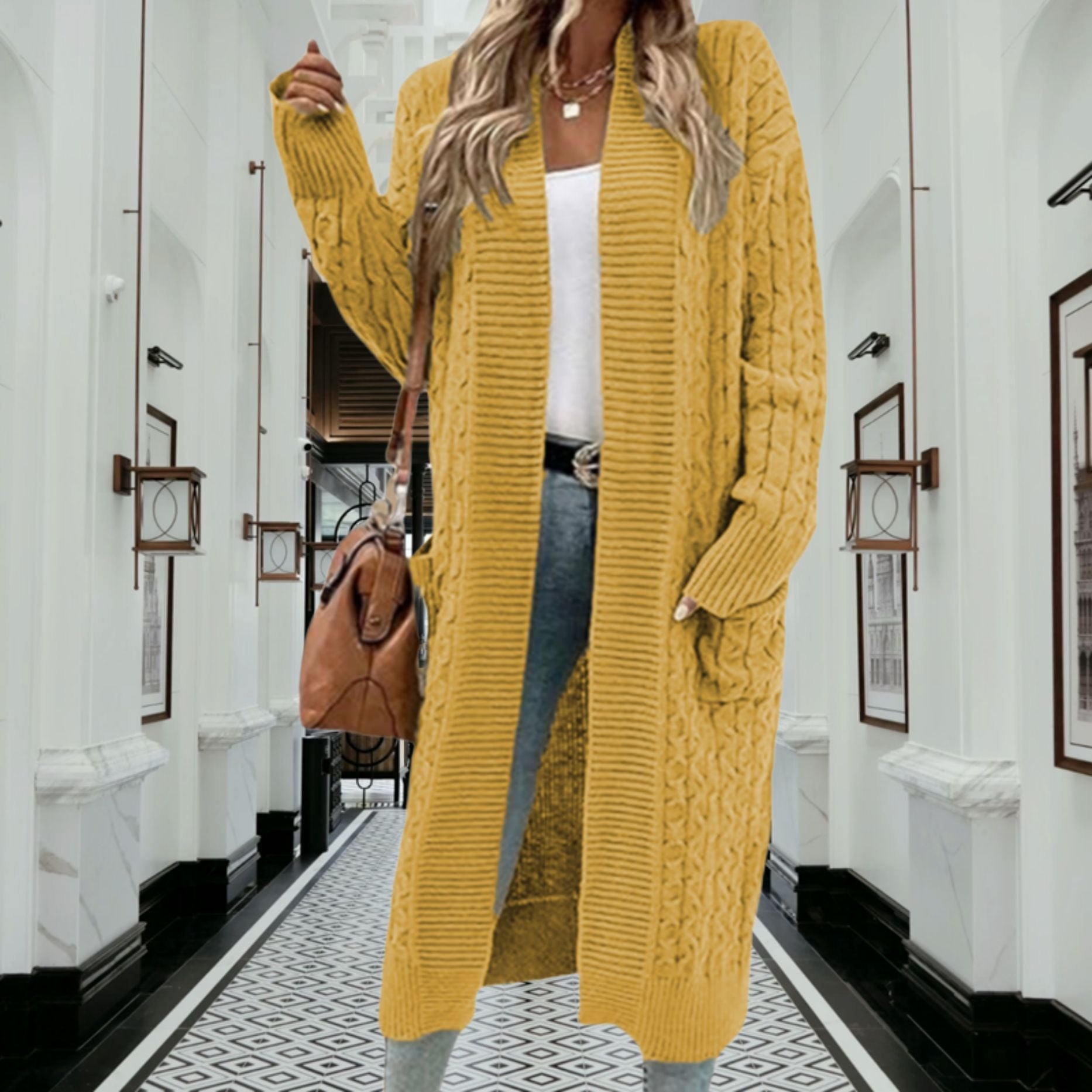 Lange gebreide cardigan dames met zakken