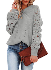 Dames Sweater Met Open Schouder | Gebreide Trui |  Gaatjesdetail op Mouw | Winter Pullover