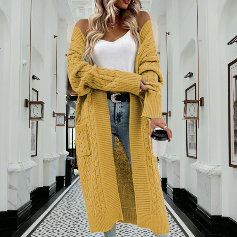 Lange gebreide cardigan dames met zakken