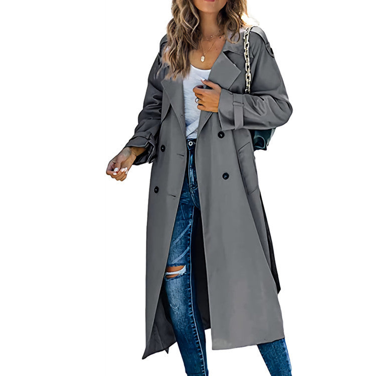Lange dames trenchcoat met reverskraag