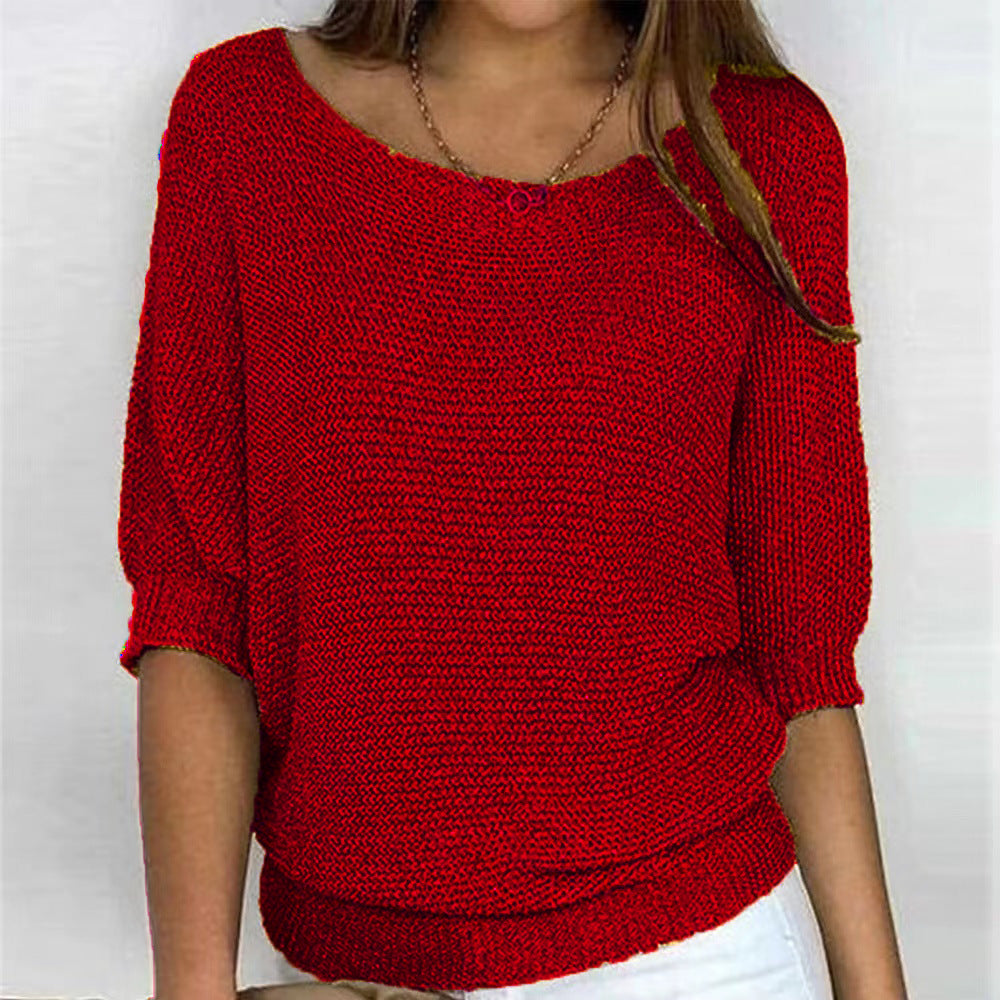 Luchtige dames trui | Halflange mouw gebreid shirt