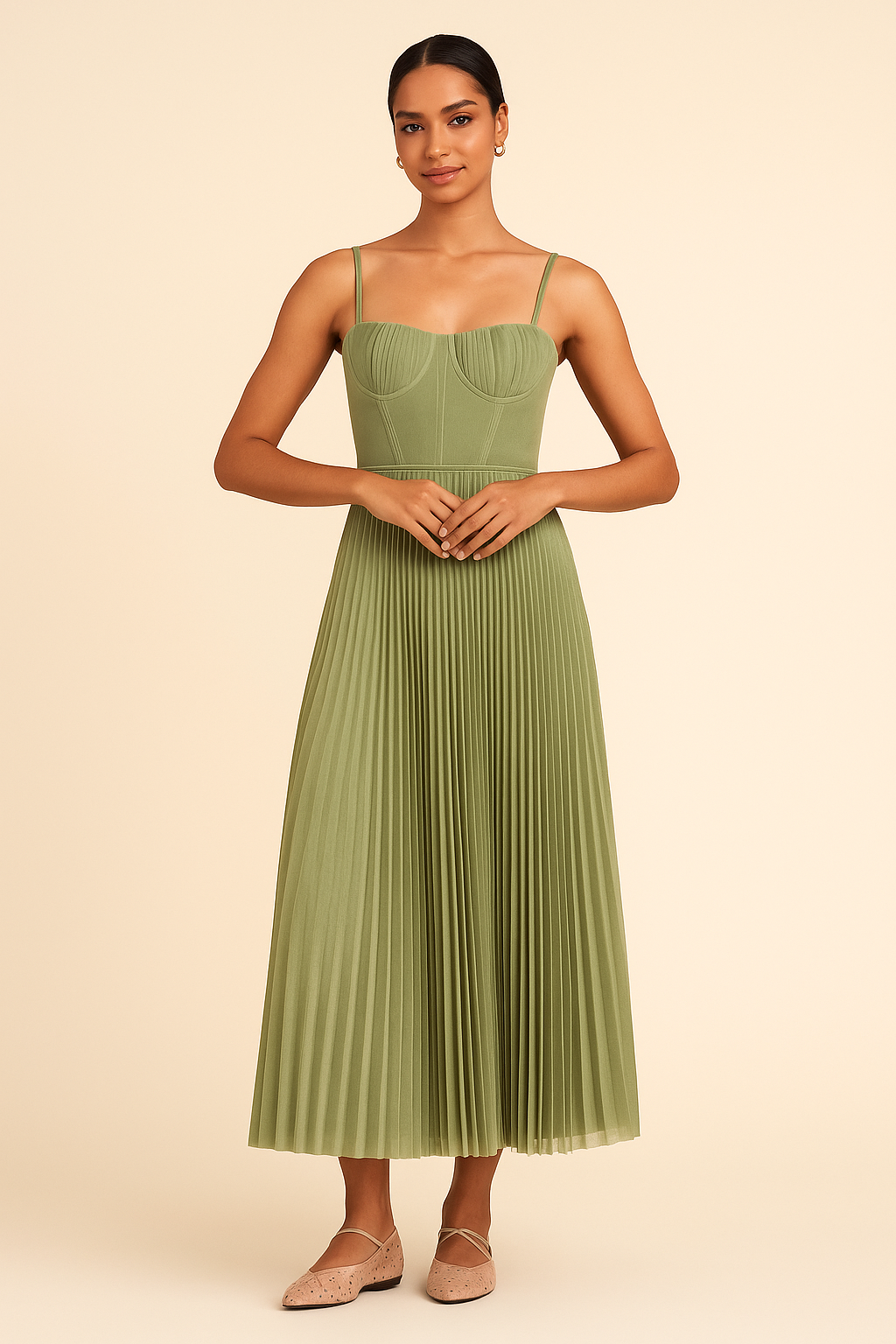 Women's summer midi dress with flared skirt
