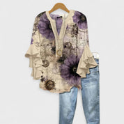Bloemenprint Top met Ruches Mouwen en V-hals