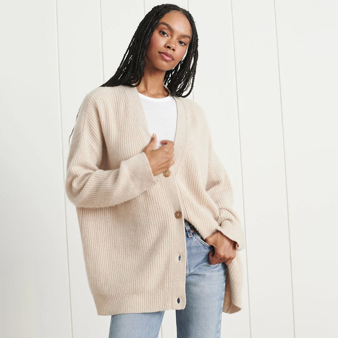 Warme oversized vest dames | Wollen v-hals cardigan voor de winter