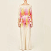 Women's summer set off-shoulder top wide pants lantern sleeves