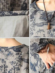 Dames midi jurk met vintage print en lange mouwen