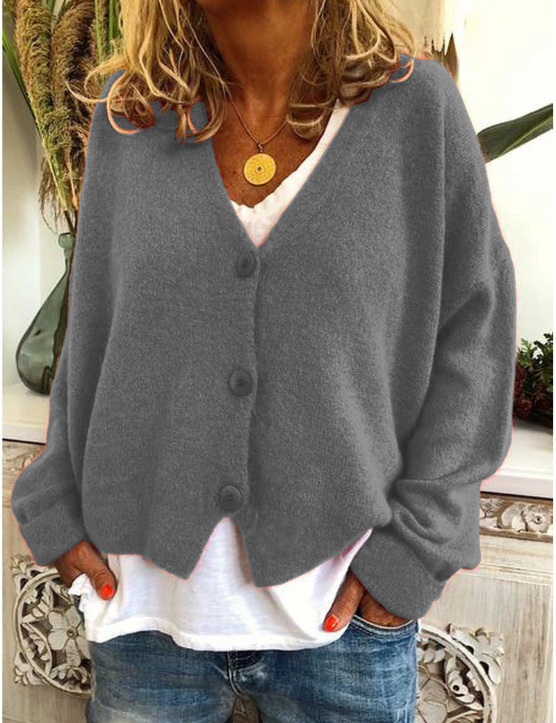 Gebreid dames vest met diepe v-Hals | Cardigan met wollige structuur