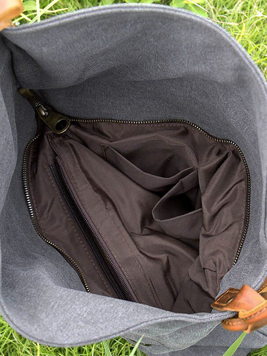 Dames canvas schoudertas | Crossbody met leren look band