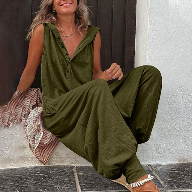 Dames jumpsuit met wijdvallende pijpen - Lente en zomer