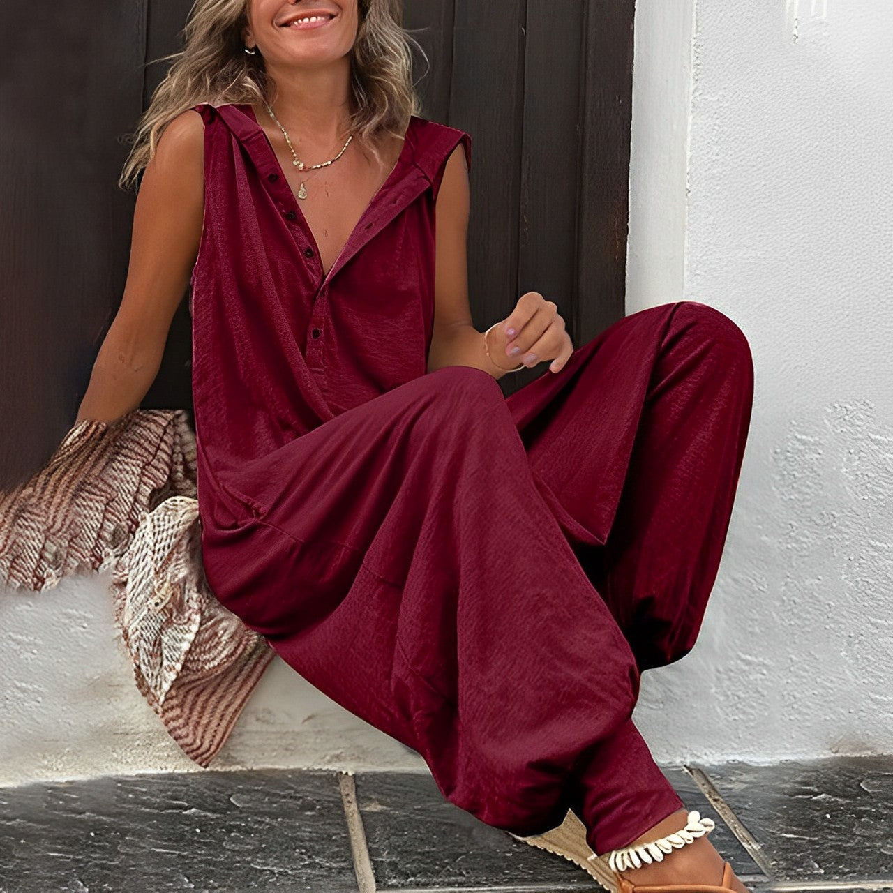 Dames jumpsuit met wijdvallende pijpen - Lente en zomer