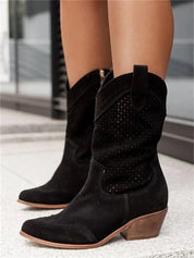 Cowboylaarzen dames | Halflange western laarzen met geperforeerd design