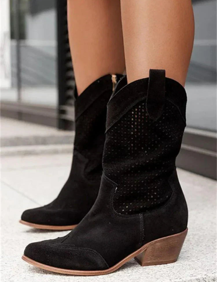 Cowboylaarzen dames | Halflange western laarzen met geperforeerd design