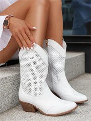 Cowboylaarzen dames | Halflange western laarzen met geperforeerd design