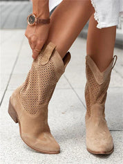 Cowboylaarzen dames | Halflange western laarzen met geperforeerd design