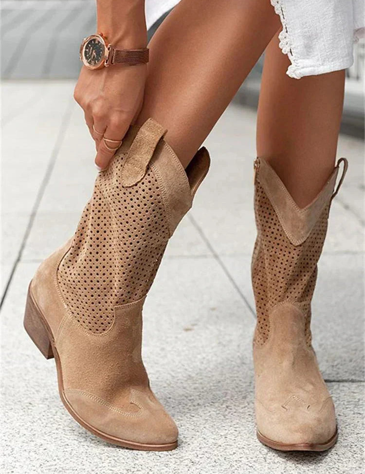 Cowboylaarzen dames | Halflange western laarzen met geperforeerd design