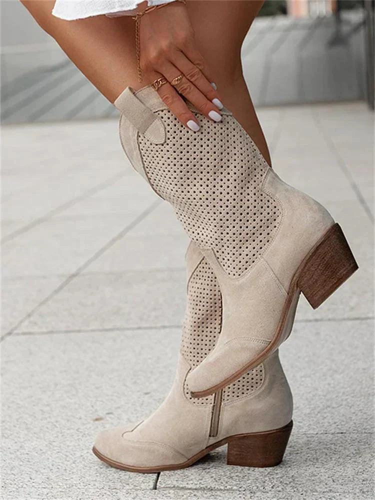 Cowboylaarzen dames | Halflange western laarzen met geperforeerd design