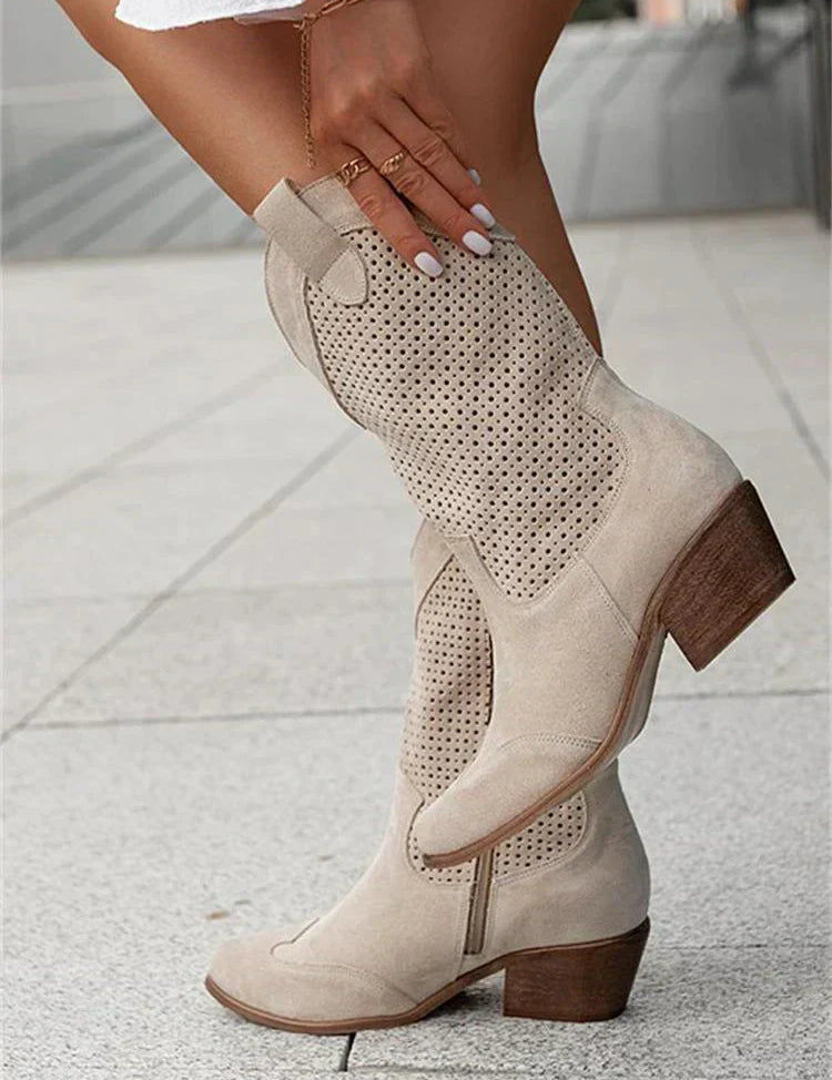 Cowboylaarzen dames | Halflange western laarzen met geperforeerd design