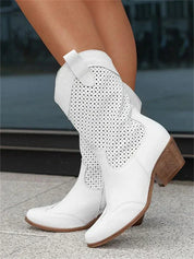 Cowboylaarzen dames | Halflange western laarzen met geperforeerd design